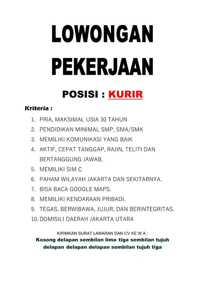 LOWONGAN KERJA - KURIR