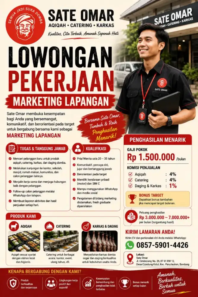 Dibutuhkan sales marketing catering, aqiqah, dan karkas daging domba