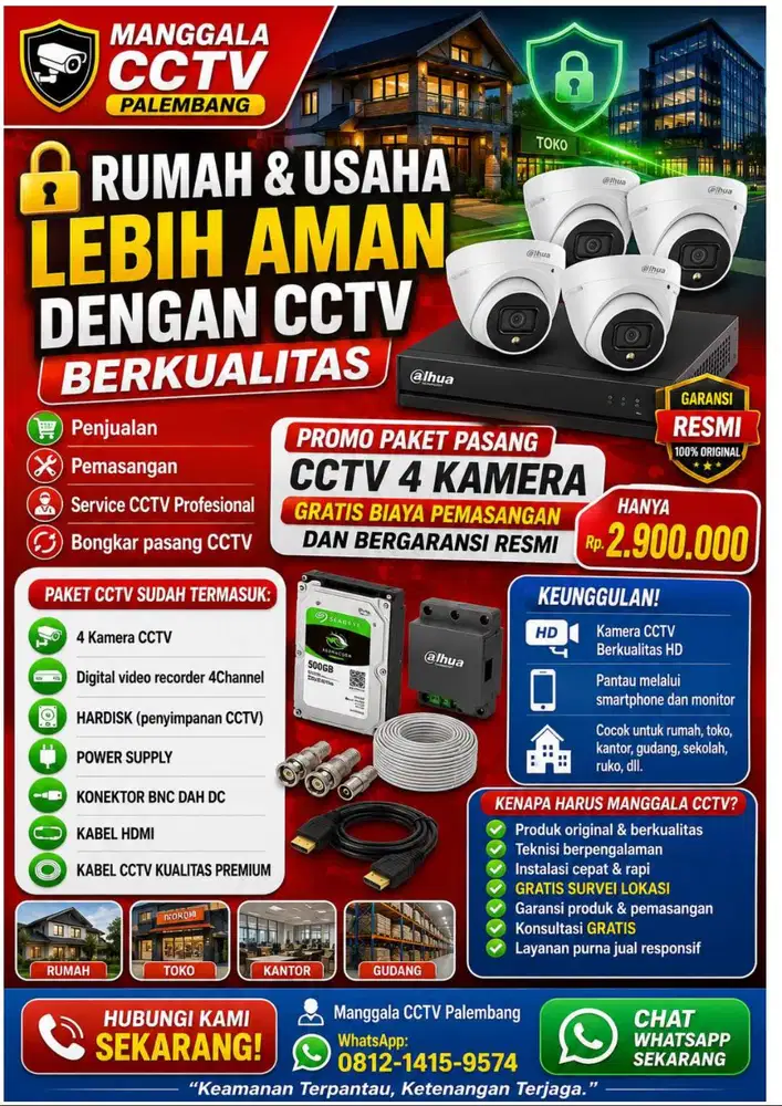 Paket CCTV 4 Kamera Dahua 2MP Lengkap dengan pemasangan dan bergaransi