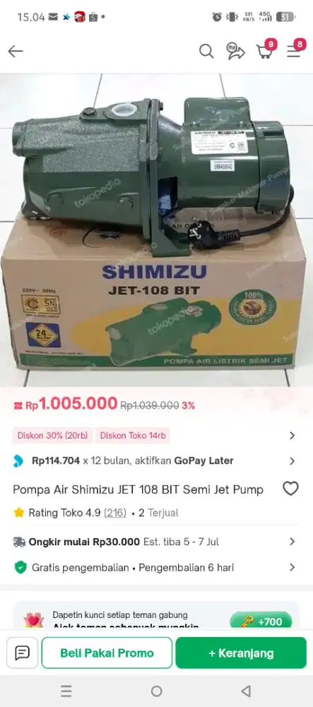 Mesin air demi shimizu jet 108 bit