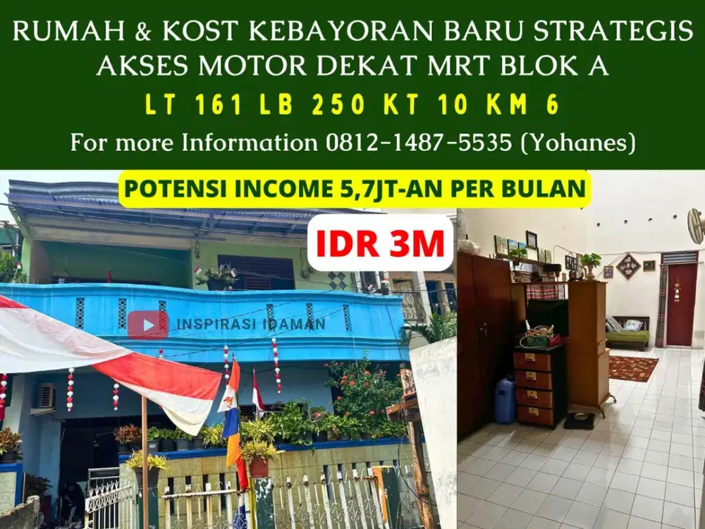 Rumah Kost Kebayoran Baru Strategis Dekat MRT Blok A