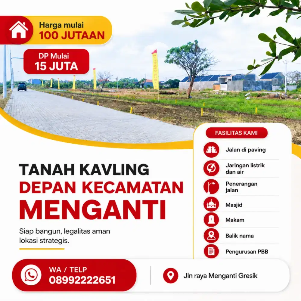 Tanah kavling premium depan kecamatan menganti