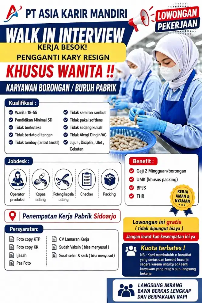 Lowongan kerja pabrik udang Sidoarjo