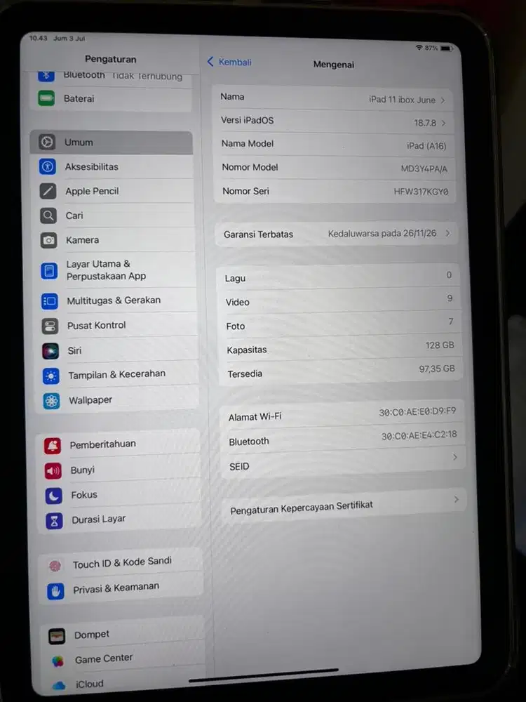 IPad gen 11 garansi ibox 2 tahun