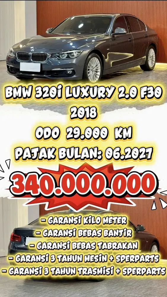 [ ODO 29.000 KM ] BMW 320I LUXURY F30 2.0 2018 AUTOMATIC