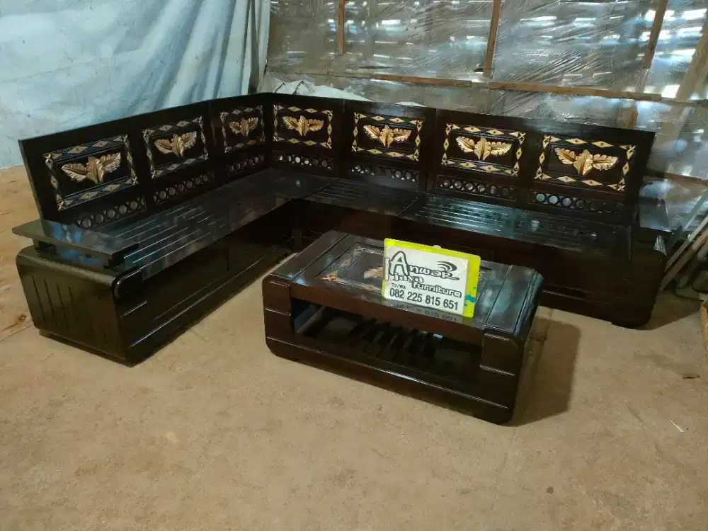 Kursi tamu sudut minimalis full kayu jati