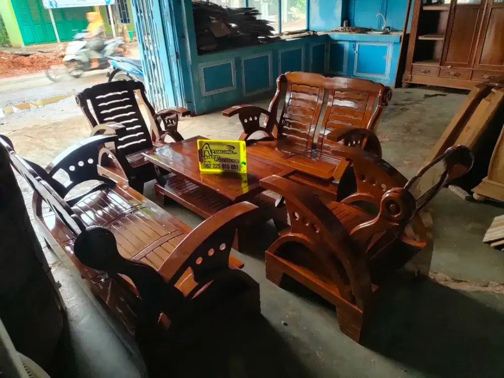 Kursi tamu minimalis becak full kayu jati