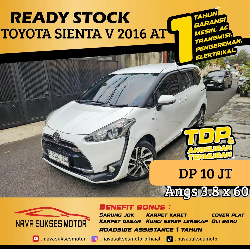 TDP 10Jt Angs Termurah Toyota Sienta V 2016 Matic Putih Low Km LikeNew