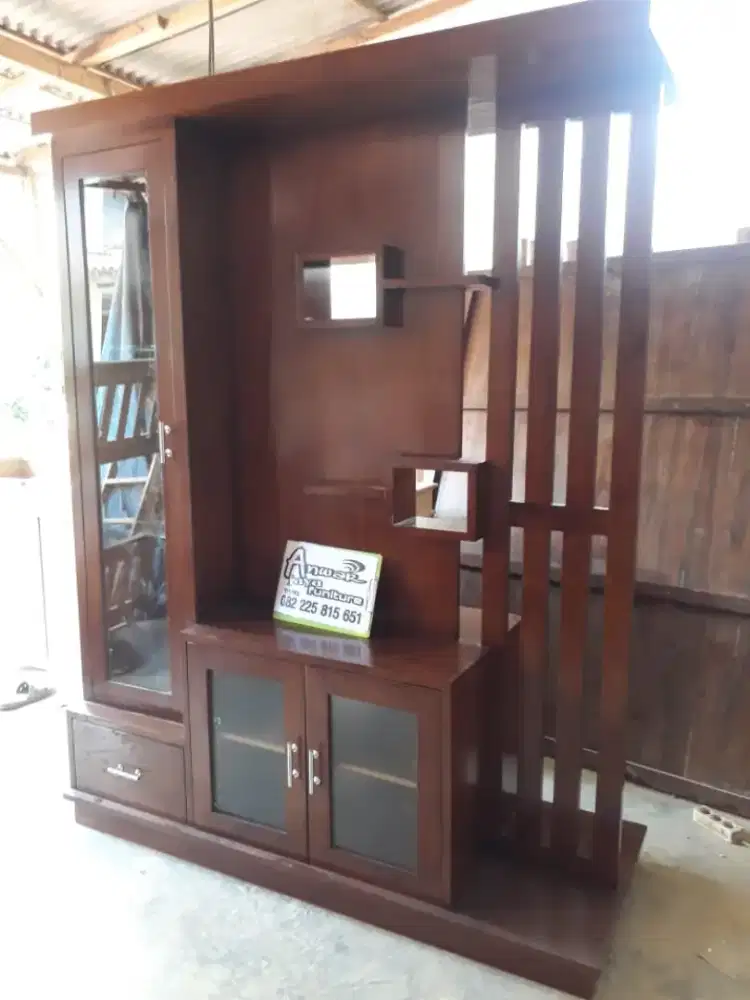 Almari hias partisi minimalis full kayu jati