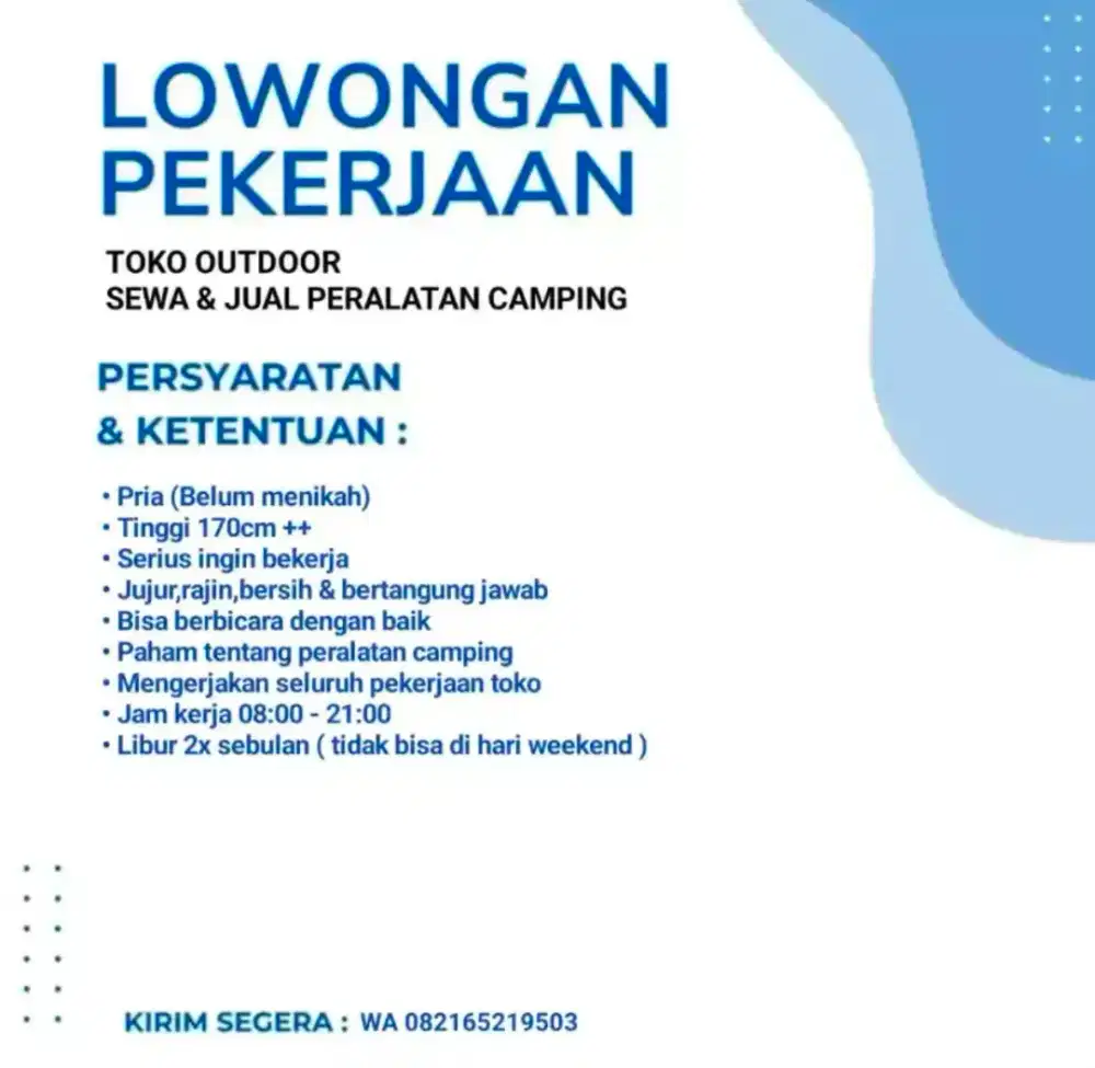 LOWONGAN KERJA TOKO ALAT CAMPING