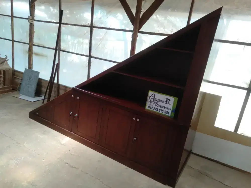 Almari bawah tangga minimalis full kayu jati