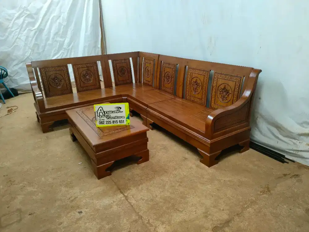 Kursi tamu sudut minimalis semut full kayu jati