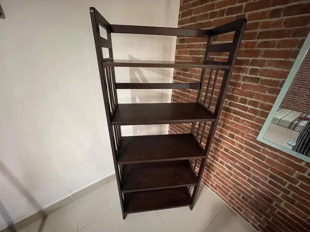 Rak Kayu Solid Hitam 5 Susun | Kokoh & Minimalis