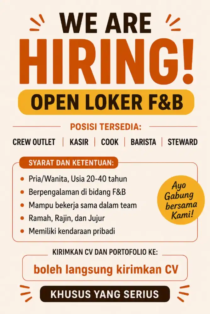 Lowongan kerja F&B