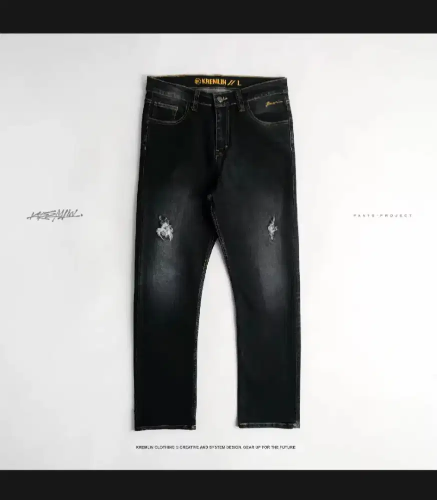 Kremlin celana slim fit jeans ripped denim wash ash black osaka