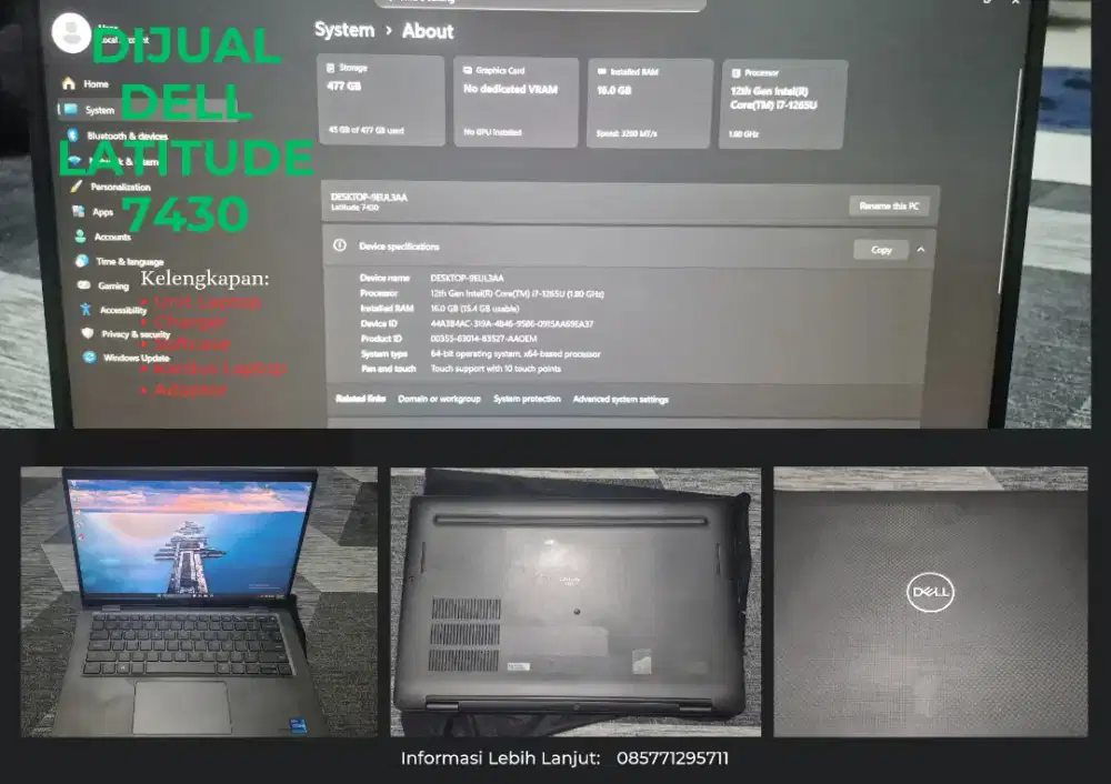 Laptop Dell 7430 i7 gen 12 Ram