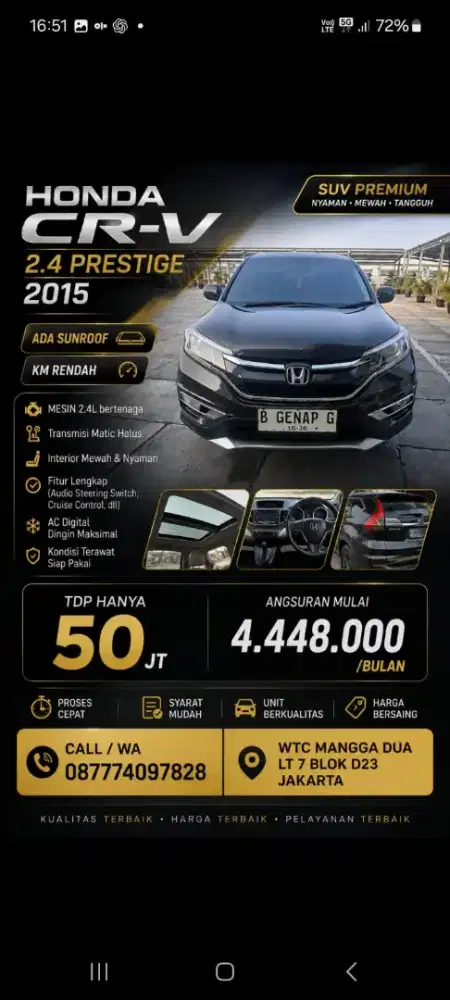 Honda CRV Prestige Fender 2.4 AT 2016