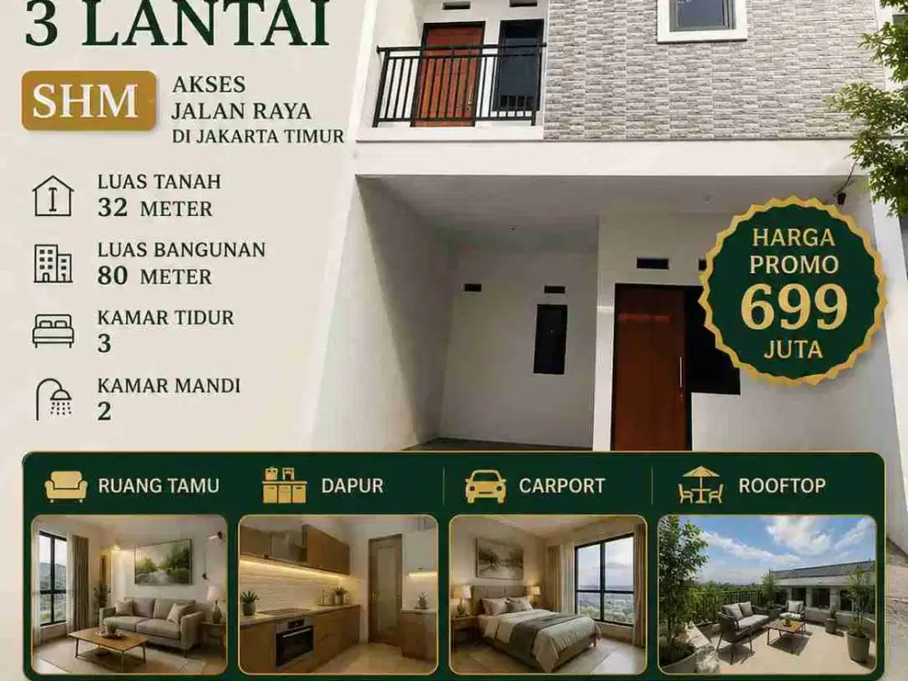 Dijual Rumah Siap Huni 3 Lantai Dijakarta Timur