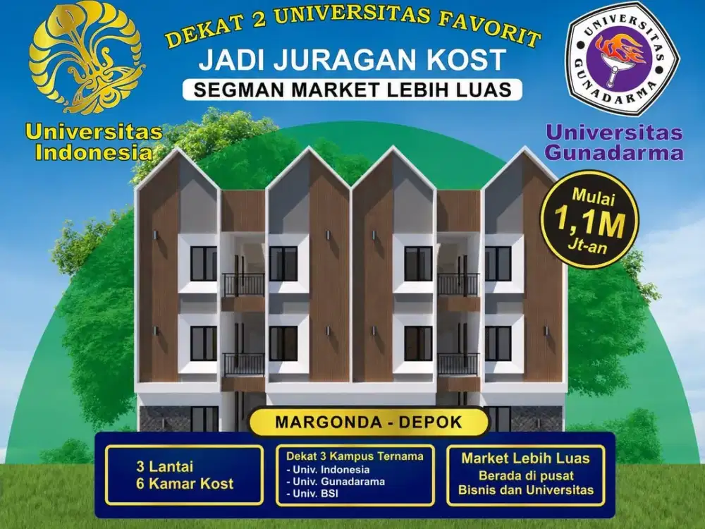 JUAL RUMAH KOST DI MARGONDA DEKAT KAMPUS UNIVERSITAS INDONESIA DEPOK