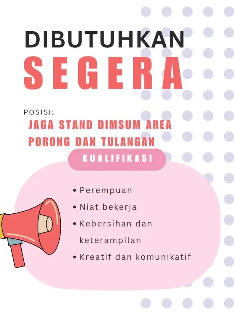 Loker jaga stand suka nyemil dimsum