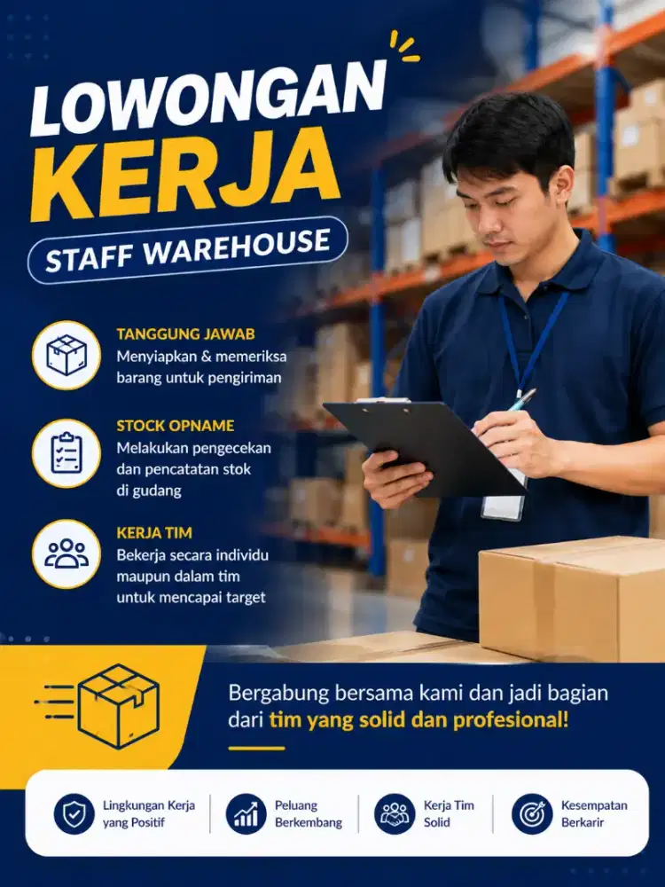 Dibutuhkan Staff Warehouse / Gudang Pria Usia 18-35 Tahun