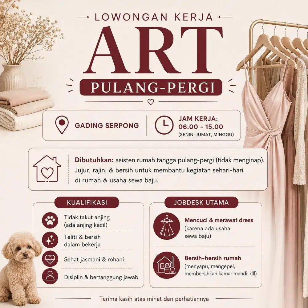 Dubutuhkan segera: ART pulang pergi