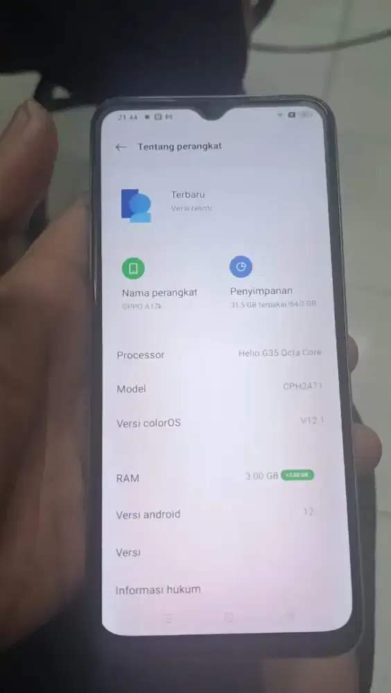 Oppo a17k minus pemakaian aja