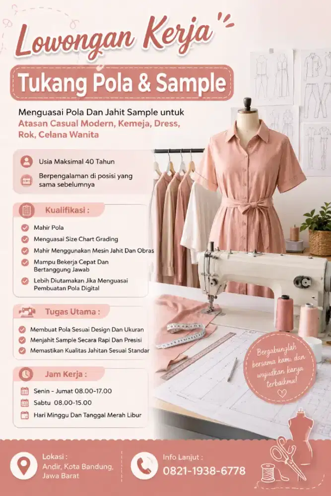 Lowongan Kerja Tukang Pola & Sample Pakaian Wanita