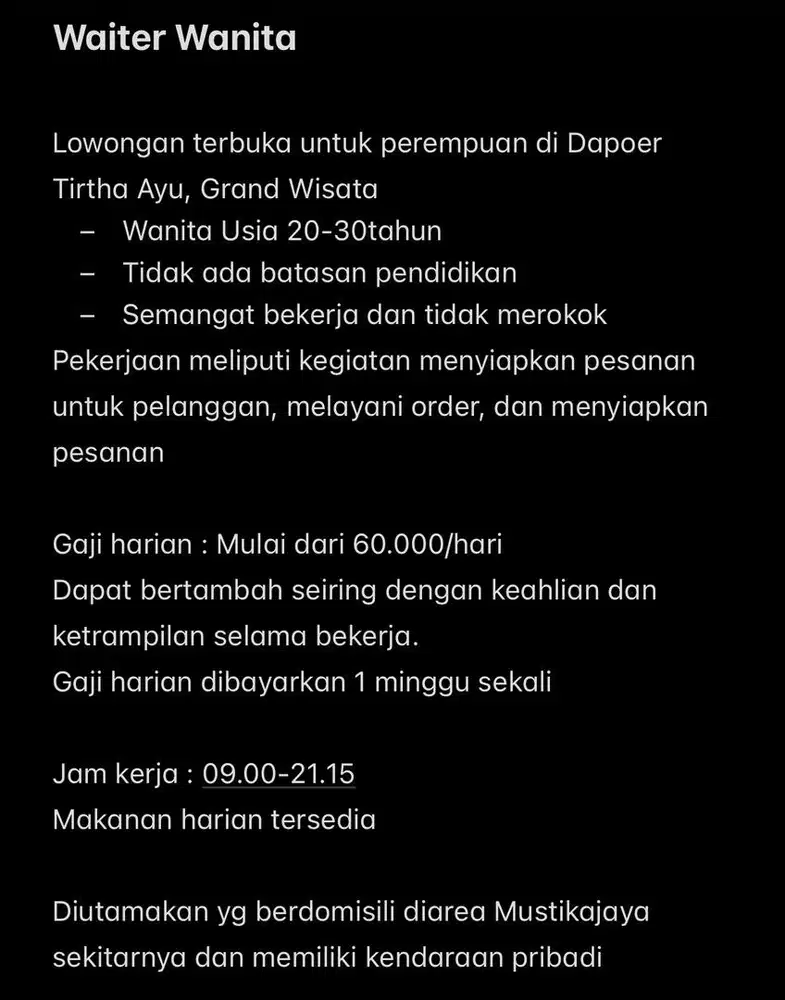 Lowongan Pekerjaan Waiters