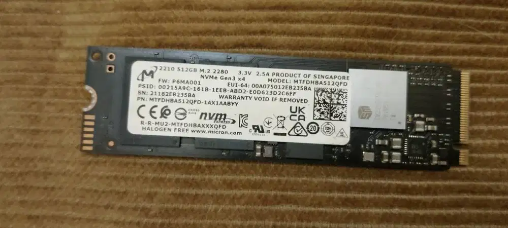 SSD M.2 NVMe Micron 2210 512GB Gen 3 - Copotan Laptop Gaming