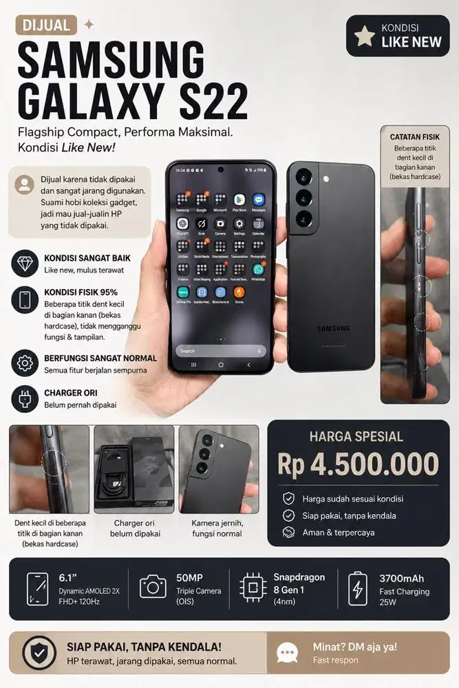 LIKE NEW SAMSUNG GALAXY S22 5G 8/256GB SIAP PAKAI!