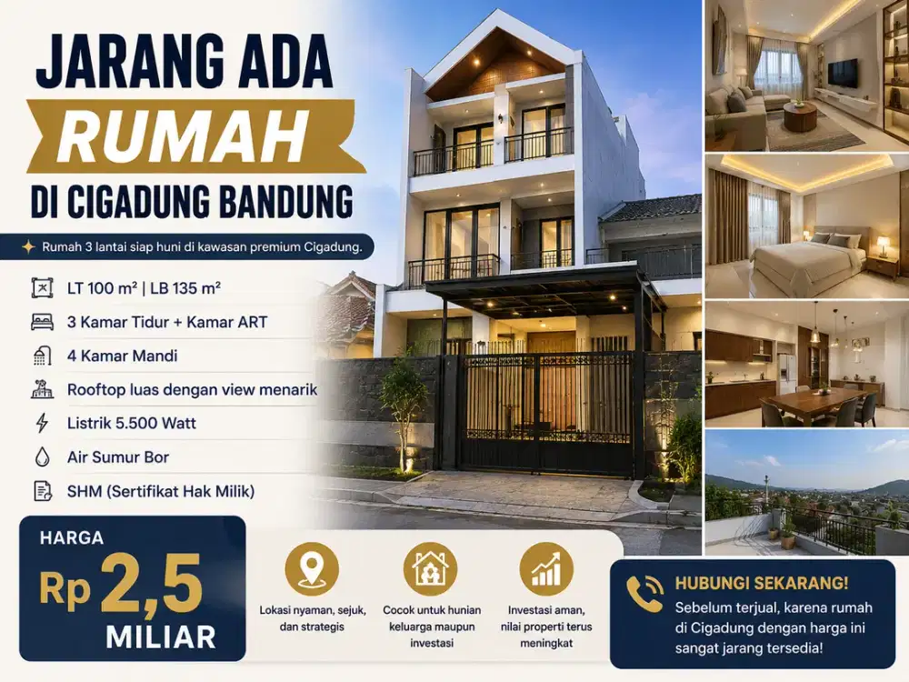 Rumah Premium Cigadung 3 Lantai | Rooftop View | Siap Huni