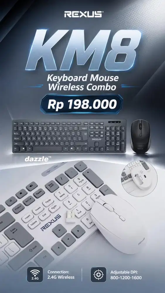 Keyboard Mouse Wireless KM8 Combo rexus