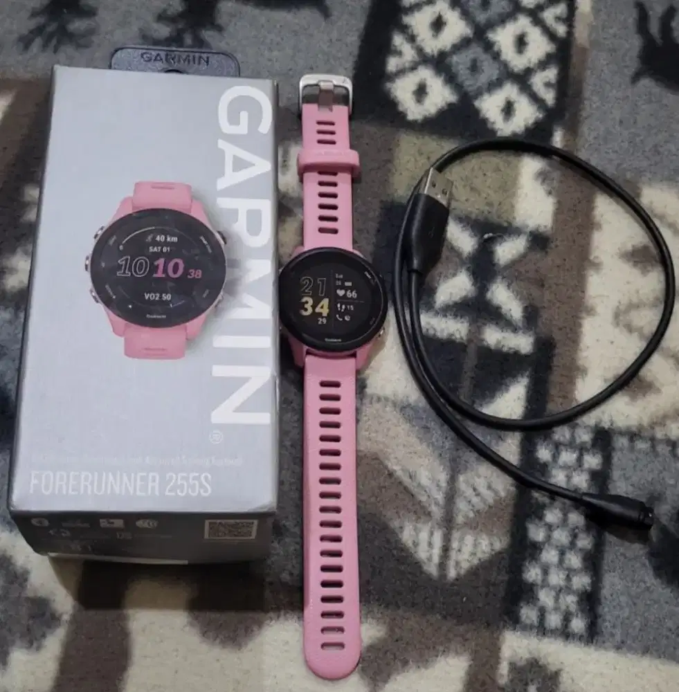 LEPAS MURAH SALE‼️GARMIN FORERUNNER 255S - LIGHT PINK COMPLETE SET