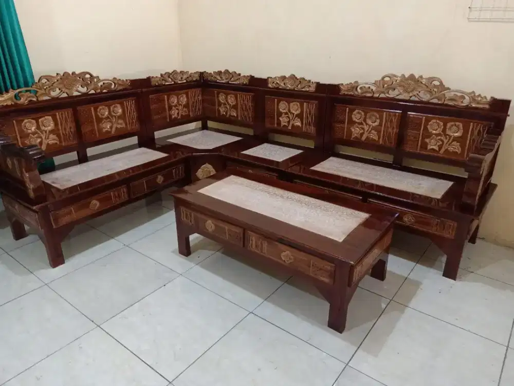 Kursi Sudut/Kursi L Bagong Kayu Jati