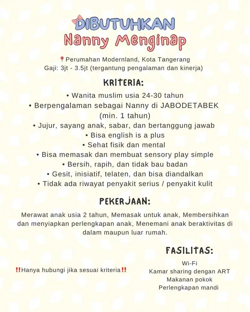 DIBUTUHKAN NANNY MENGINAP