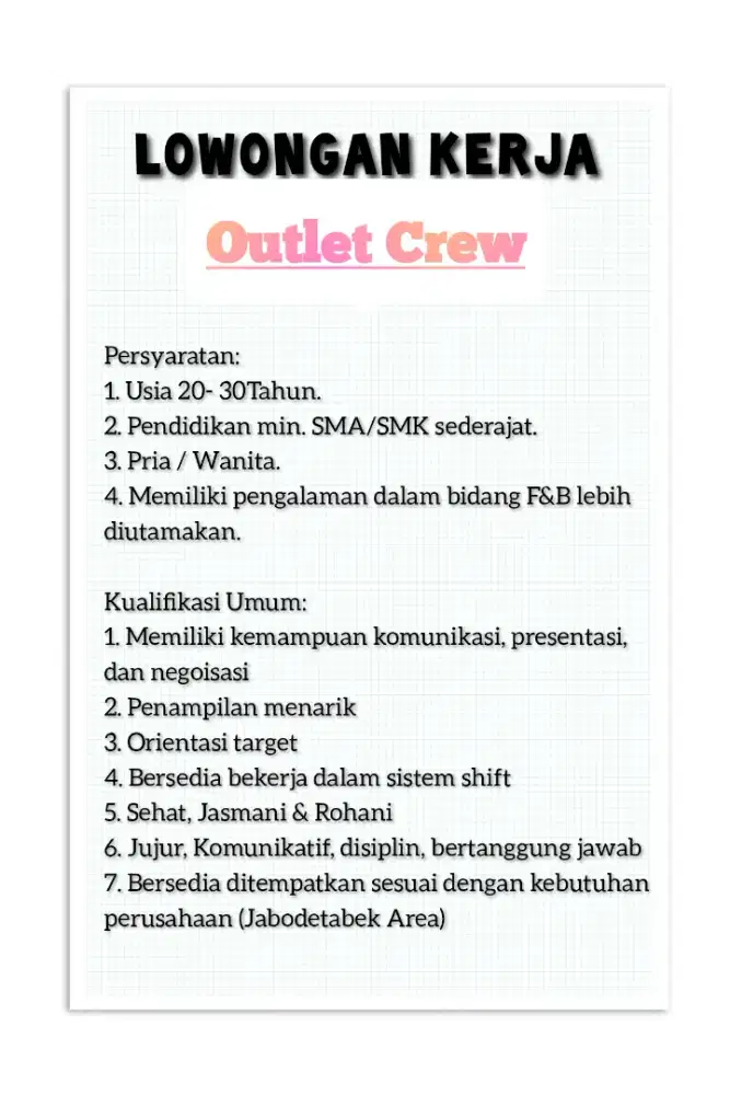 Outlet crew Berpengalaman