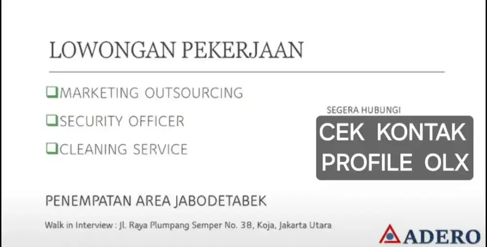 LOWONGAN KERJA SECURITY, MARKETING OUTSOURCING, CLEANING SERVICE.