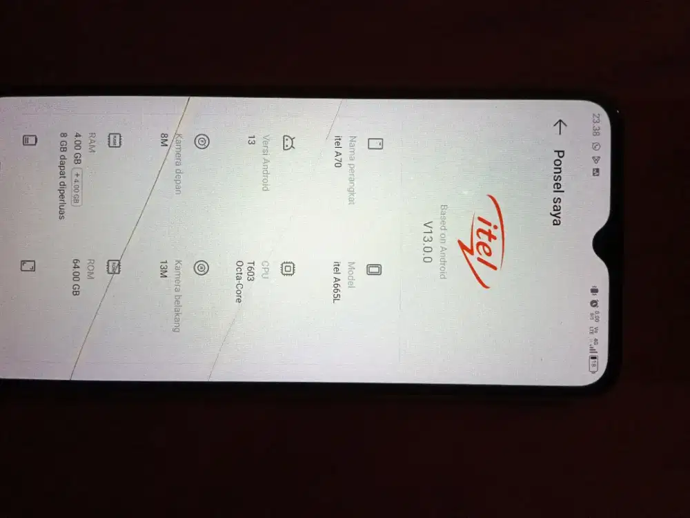 Di jual BU hp itel A70, ram 4/64, kelengkapan hp dan casan,Lok Jakpus.