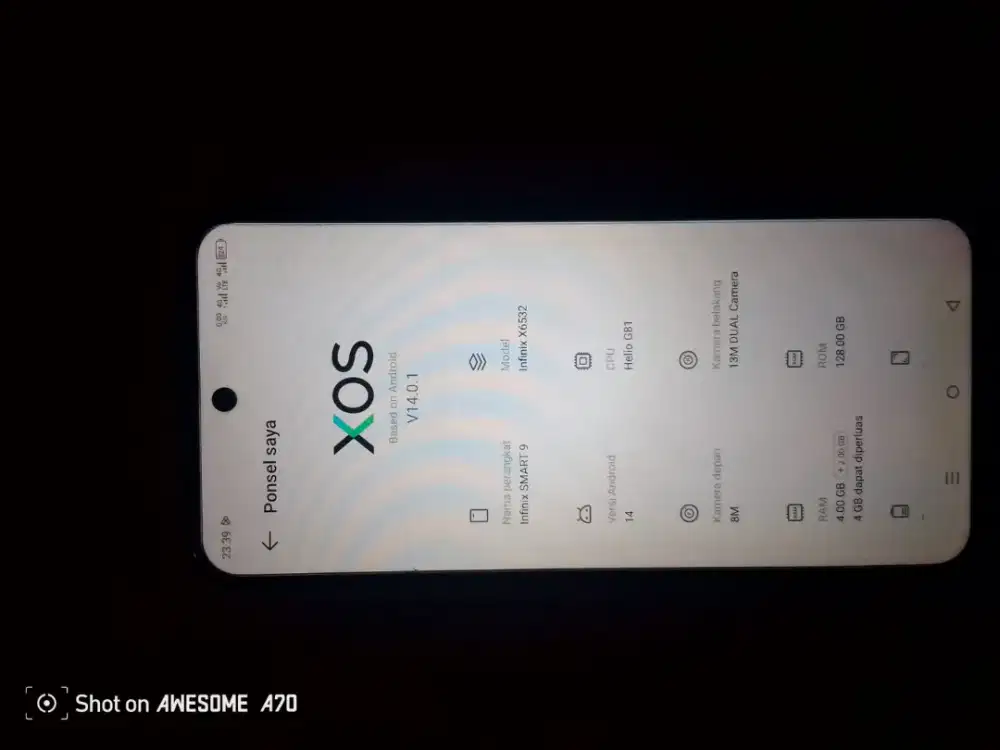 Di jual BU hp infinix smart 9, ram 4+4/128, kelengkapan hp dan casan.