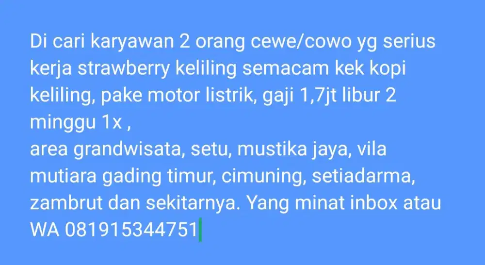 Dibutuhkan karyawan untuk dagang