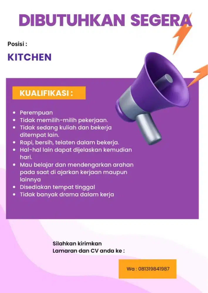 Lowongan krja yg bisa masak dan bisa sareng kopi