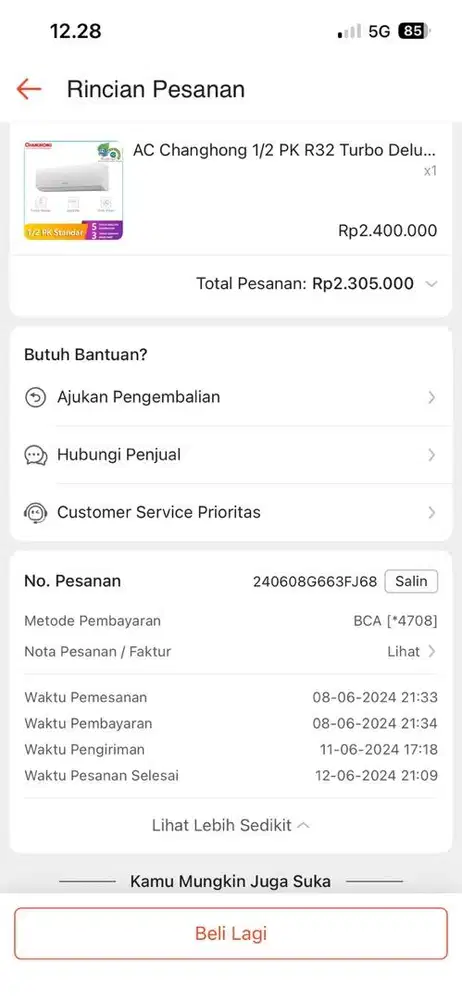 Ac changhong 0,5 PK kondisi normal