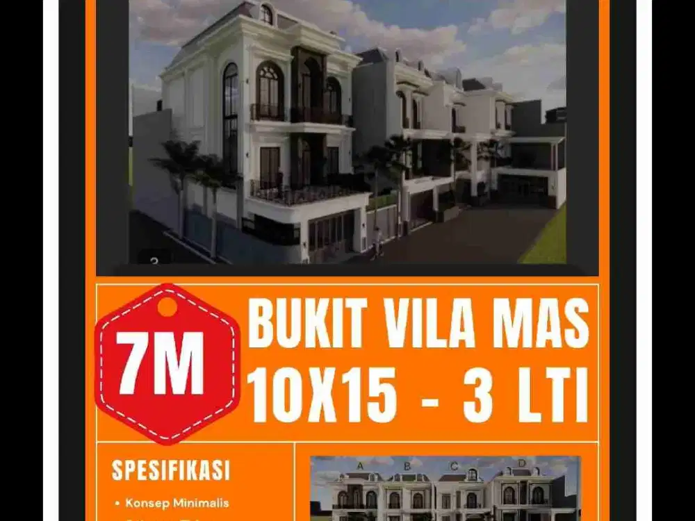 Bukit Villa Mas 
Panakkukang 
Luas bangunan : 
Unit A : 

Uk 10 x 23, lebar belakang 15 
3 lantai 
5 kamar tidur 
5 kamar mandi 
swimming pool
parkir utk 6 mobil 
(Harga 8 M)

Unit B & C : 

UK : 10 x 15 
3 lantai 
5 kamar tidur 
5 kamar mandi 
(Harga : 7