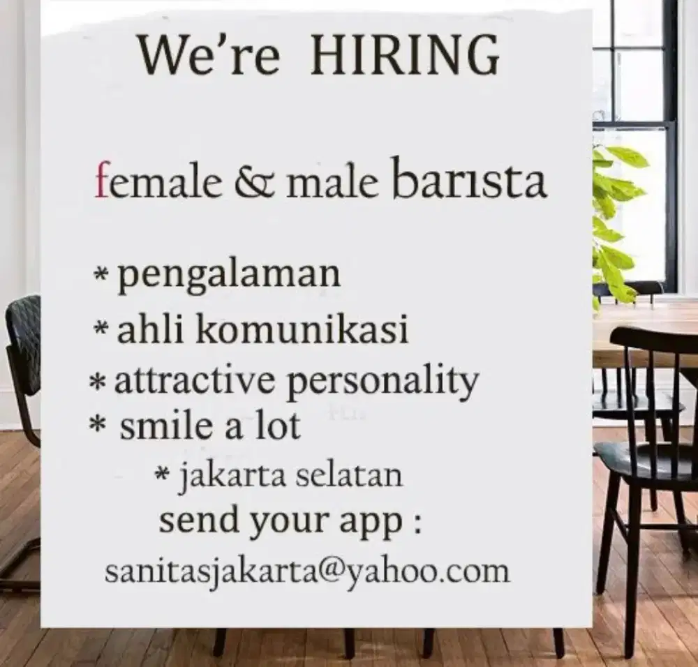 NOW HIRING FEMALE & MALE BARISTA