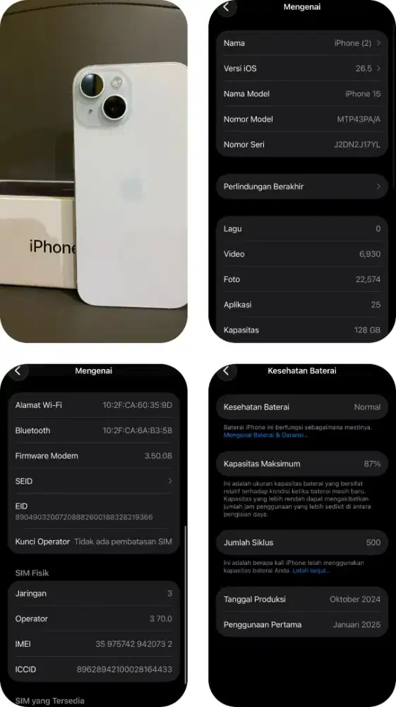 IPHONE 15 WHITE 128 GB