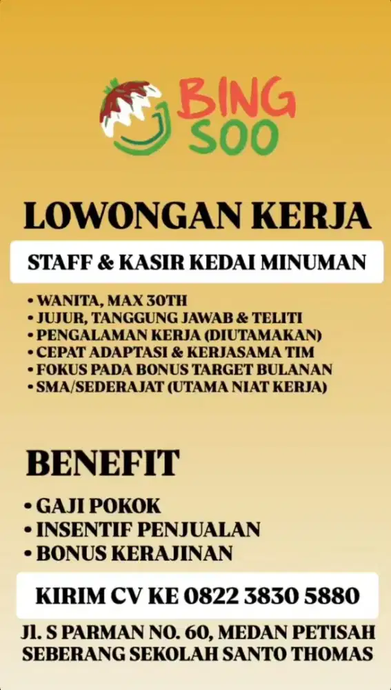 Lowongan kerja staff outlet minuman