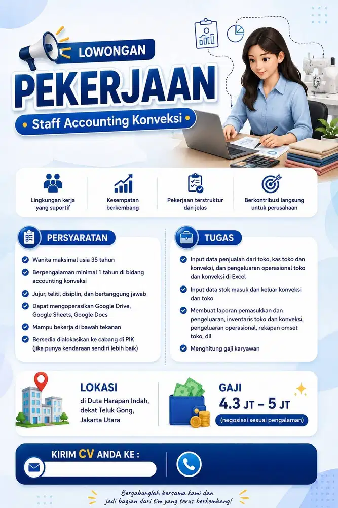 Dibutuhkan Staff Admin Akuntansi Konveksi