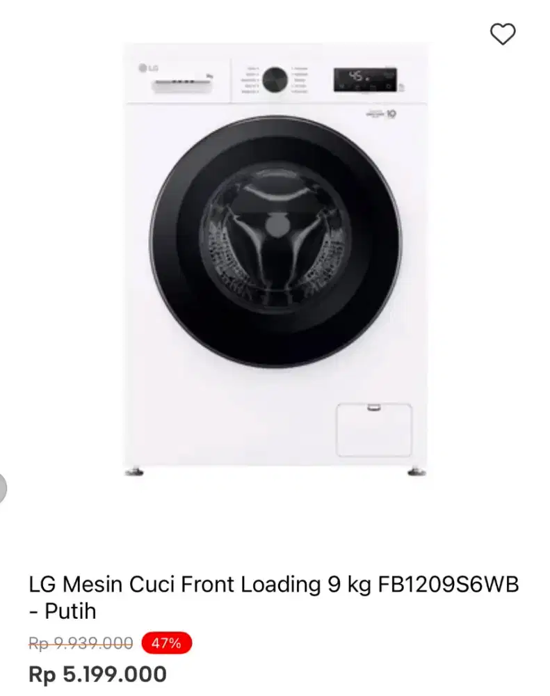 MESIN CUCI LG FRONT LOADING 9KG FB1209S6WB