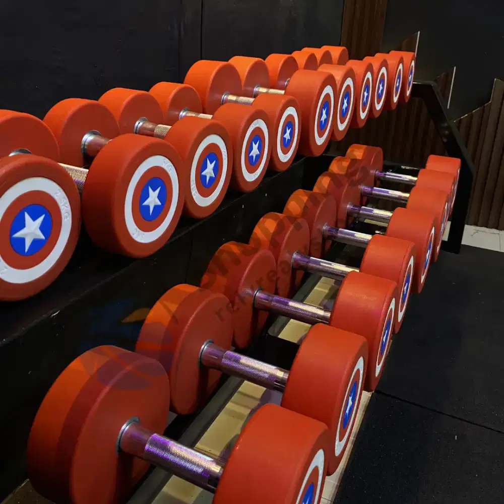 Dumbbell Rubber Set Captain America 2.5kg - 25kg + Rak Dumbell Karet